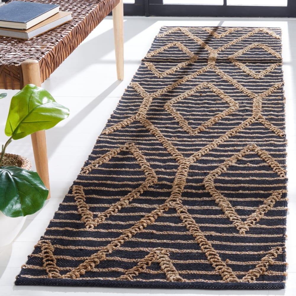 Tapis géométrique en jute noir/beige, 69 x 244 cm — vue 3