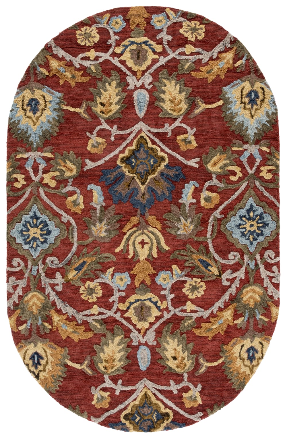 Tapis traditionnel en laine rouge/multicolore, 91 x 152 cm