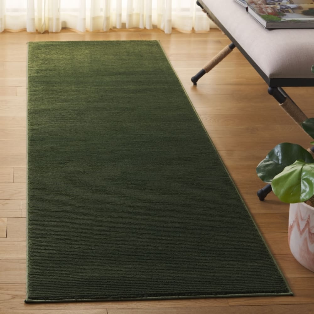 Tapis contemporain en polyester vert, 69 x 244 cm — vue 3