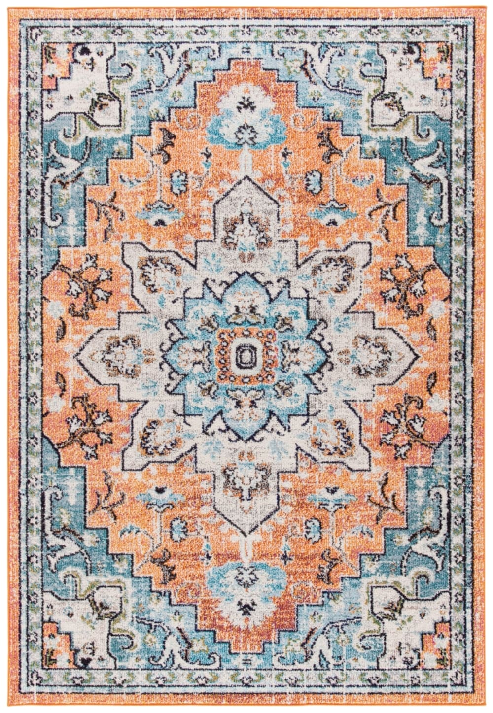 Tapis bohème en polypropylène orange/bleu, 91 x 152 cm