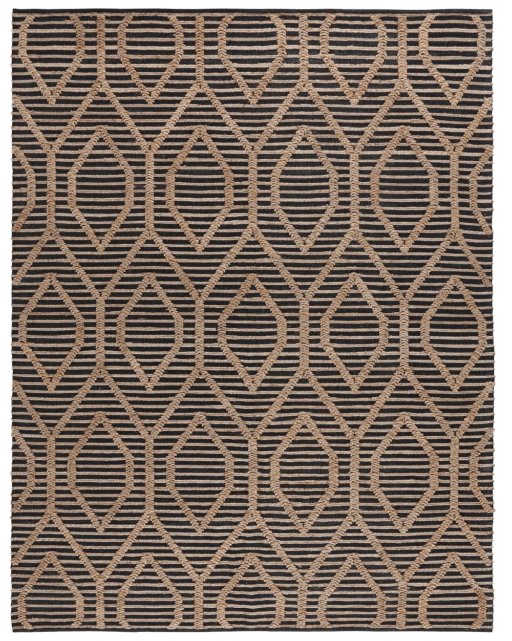 Tapis géométrique en jute noir/beige, 122 x 183 cm