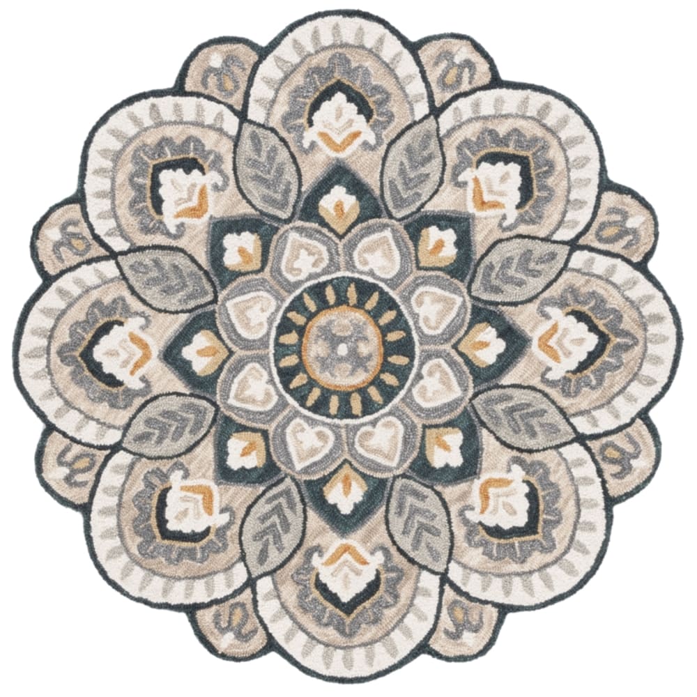 Tapis traditionnel en laine beige/bleu, 91 cm