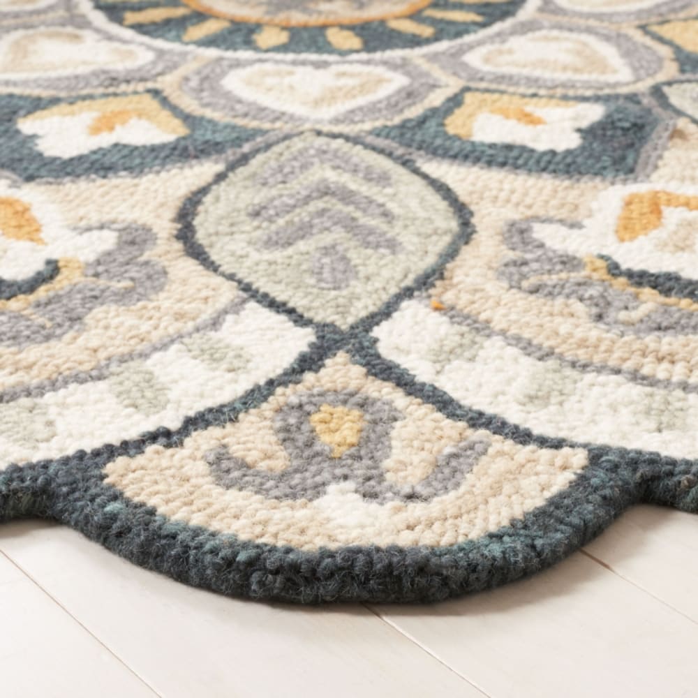 Tapis traditionnel en laine beige/bleu, 91 cm — vue 4