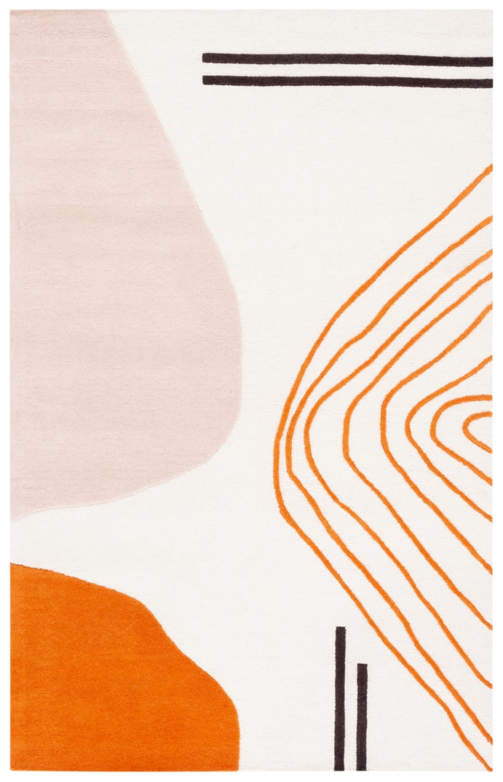 Tapis géométrique en laine blanc/orange, 61 x 91 cm