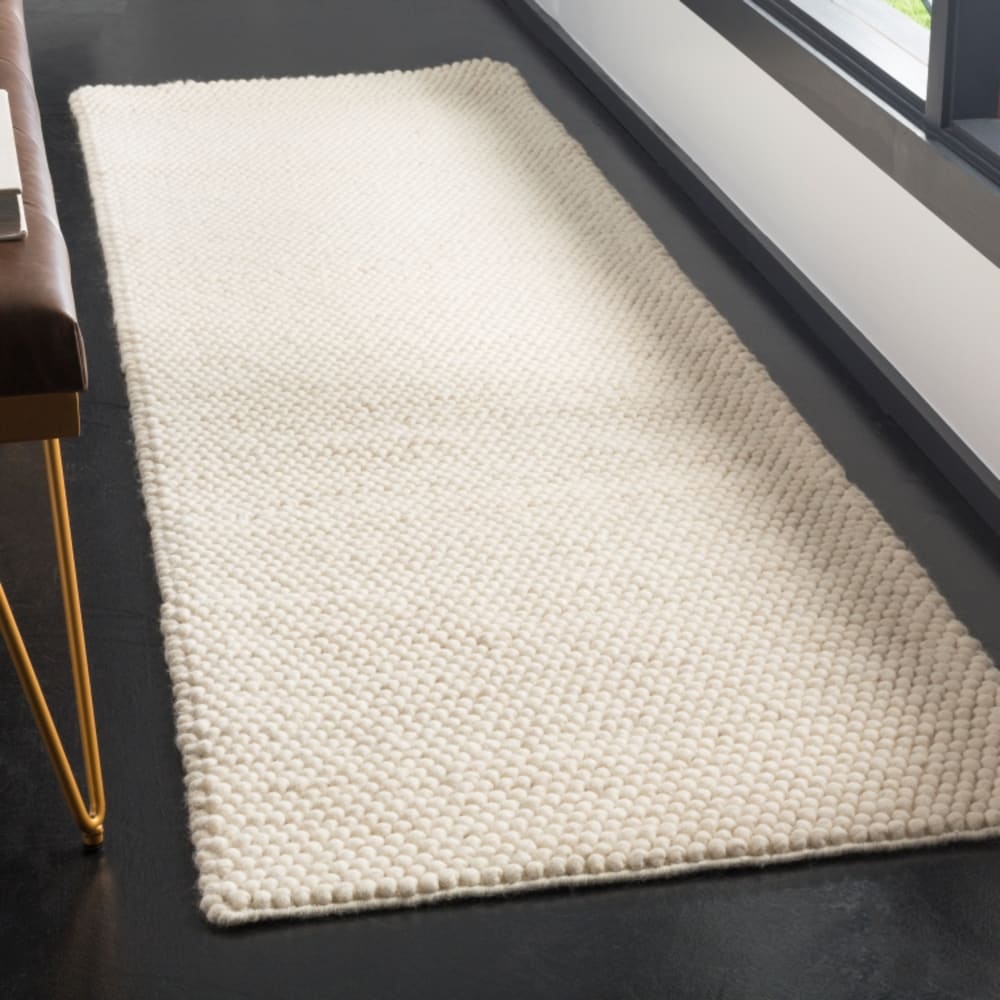 Tapis fibre naturelle en laine blanc, 69 x 244 cm — vue 3