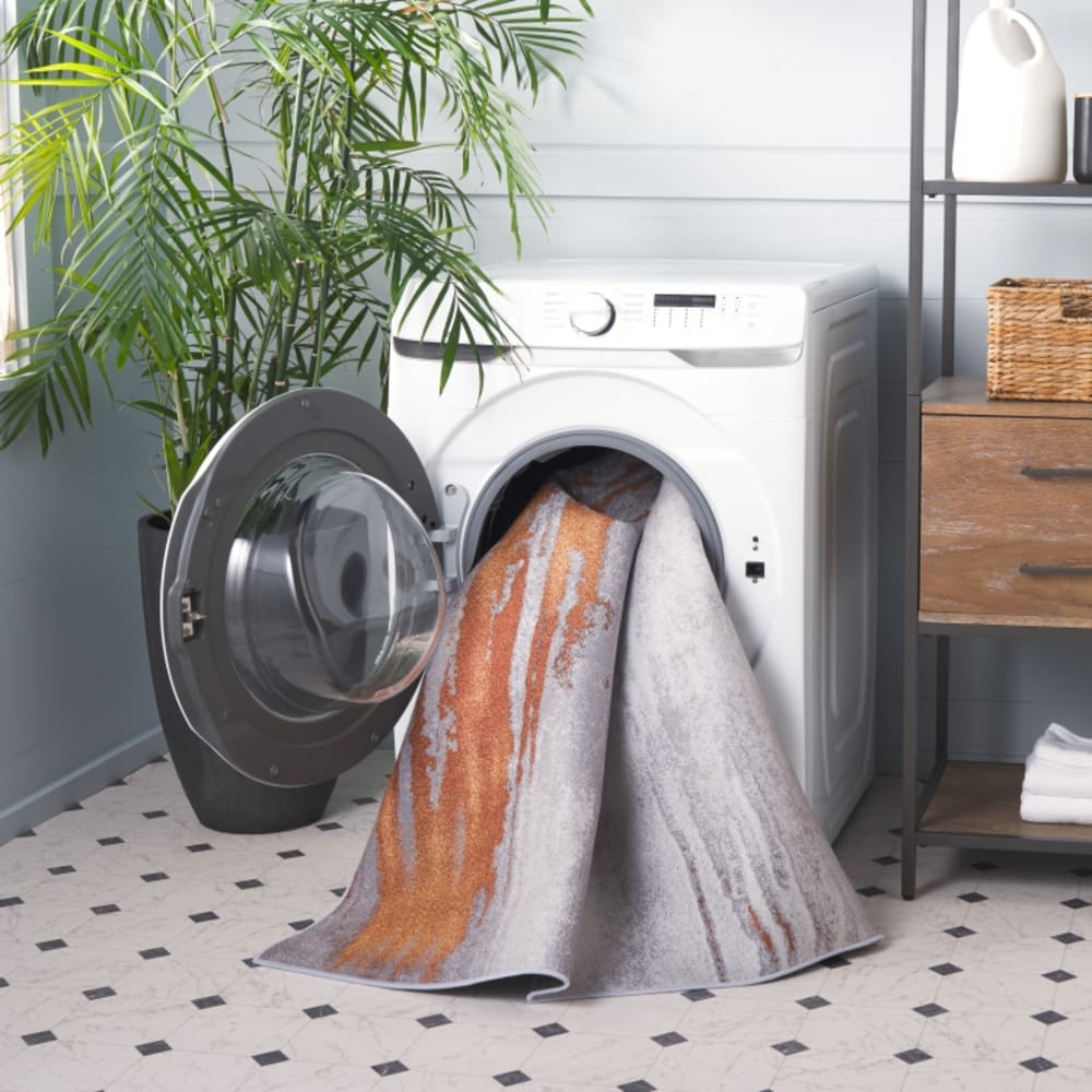 Tapis géométrique en polyester gris/orange, 244 x 305 cm — vue 4