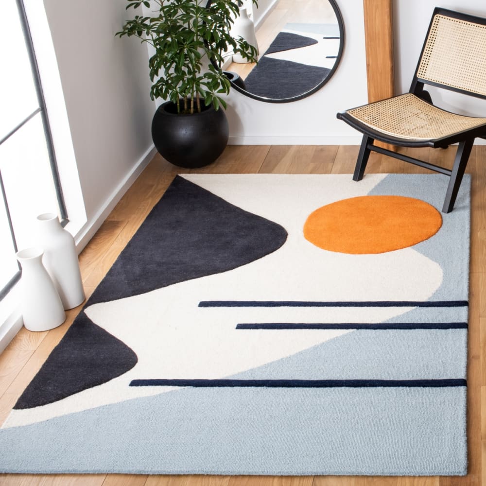 Tapis géométrique en laine blanc/bleu, 61 x 91 cm — vue 3