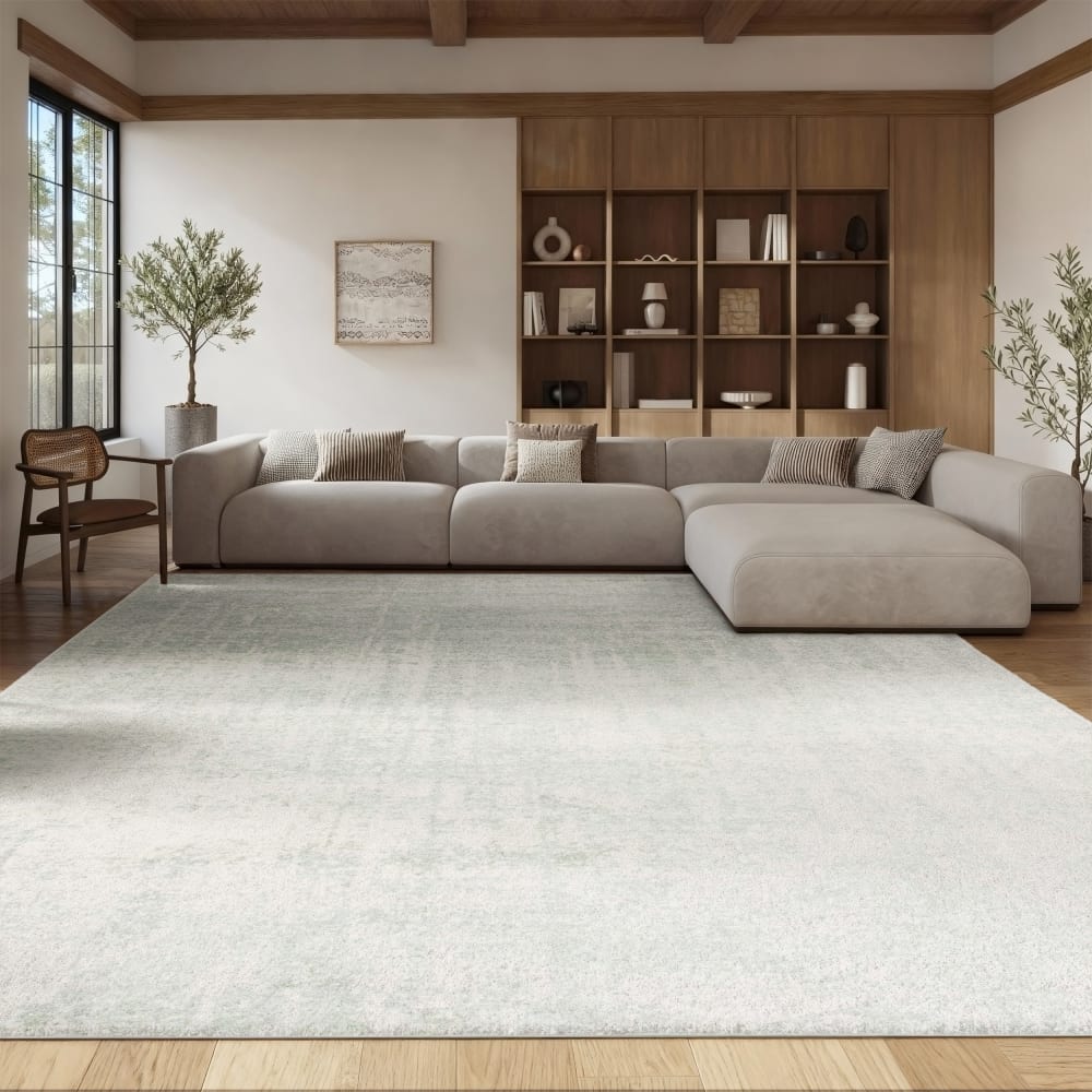 Tapis abstrait moderne en polypropylène vert/blanc, 235 x 305 cm — vue 3