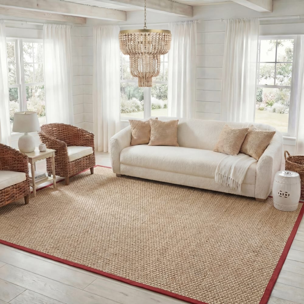 Tapis fibre naturelle en herbiers marins beige/rouge, 183 x 274 cm — vue 3