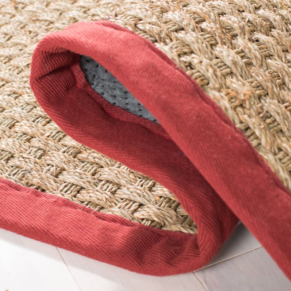 Tapis fibre naturelle en herbiers marins beige/rouge, 183 x 274 cm — vue 4