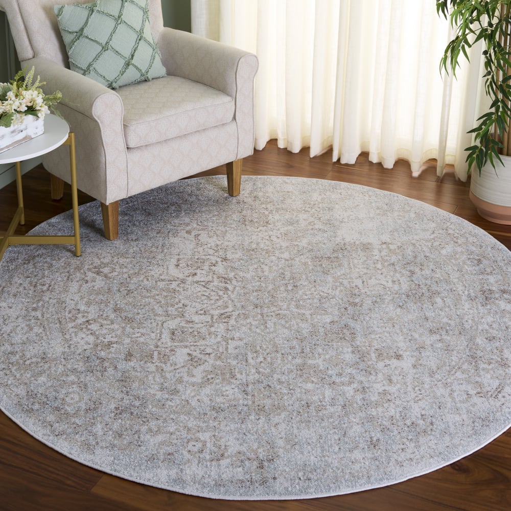 Tapis traditionnel en polypropylène blanc/taupe, 201 cm — vue 3