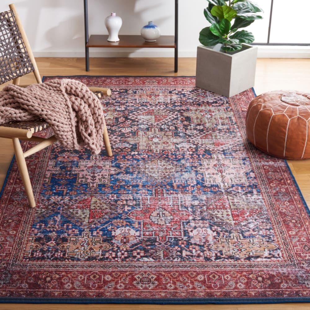 Tapis géométrique en polyester bleu/orange, 152 x 244 cm — vue 3
