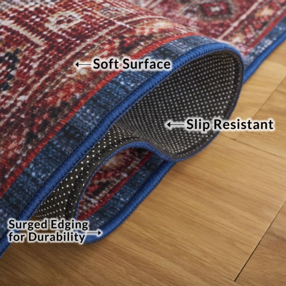 Tapis géométrique en polyester bleu/orange, 152 x 244 cm — vue 4