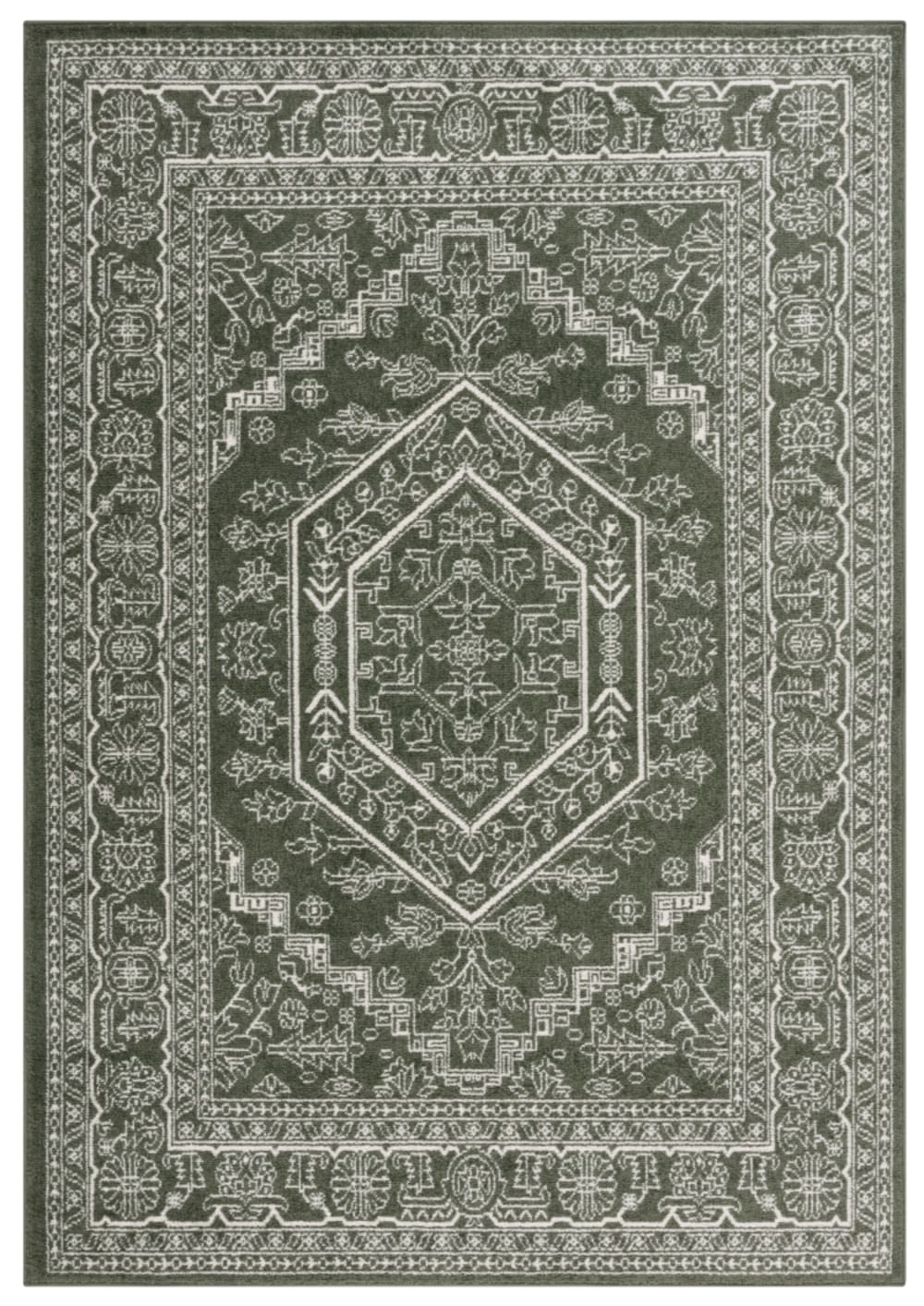 Medaillon Polypropylen-Teppich in Grün/Weiß, 91 x 152 cm -