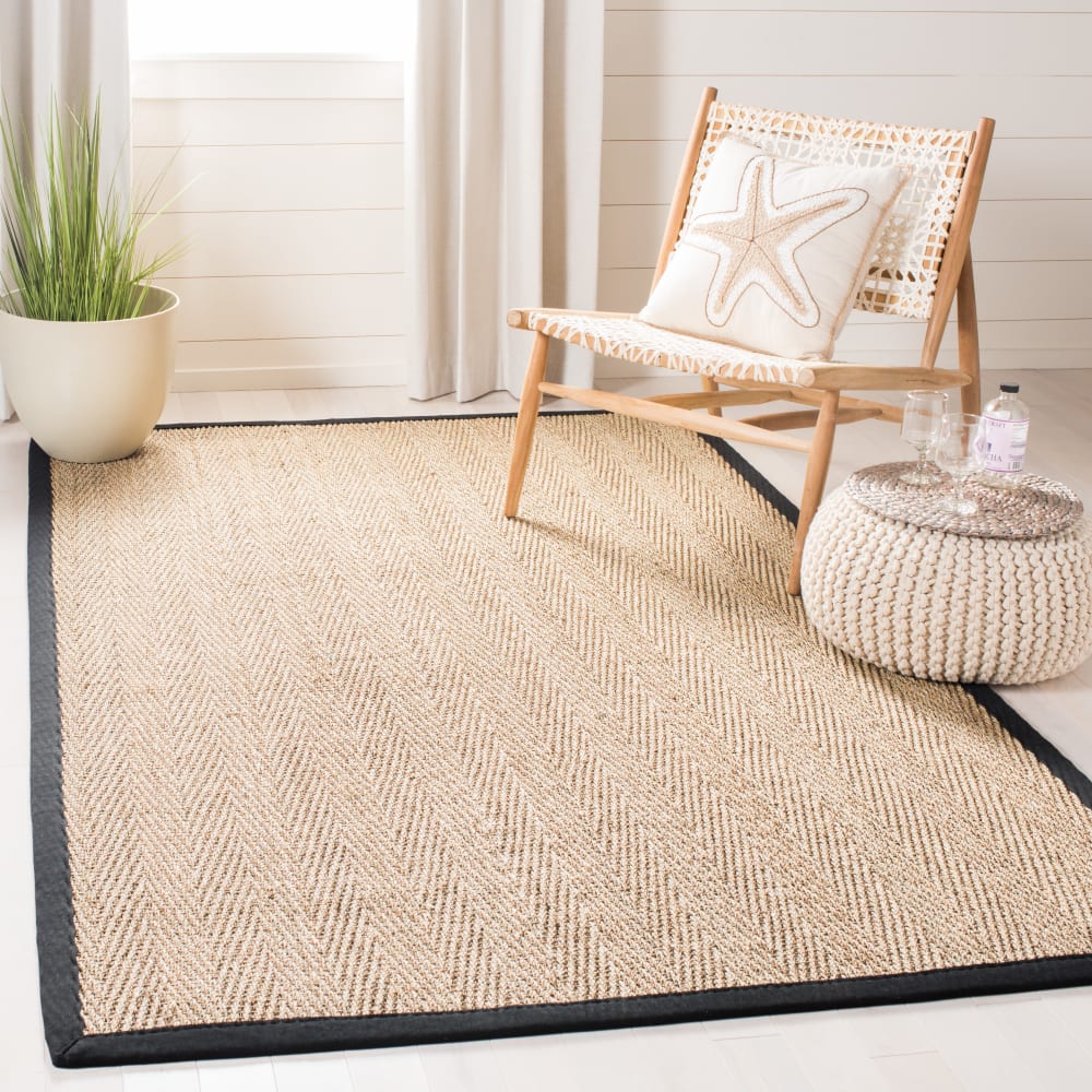 Naturfaser Seegras-Teppich in Beige/Schwarz, 152 x 244 cm -