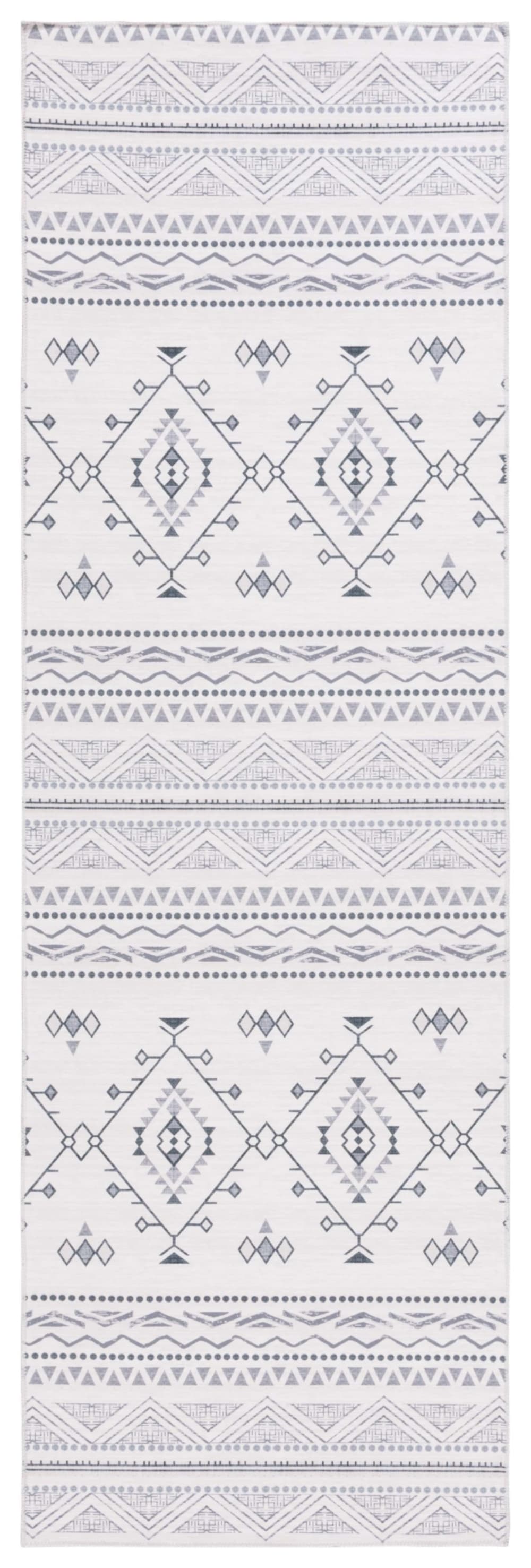 Tapis bohème en polyester beige/gris, 76 x 244 cm