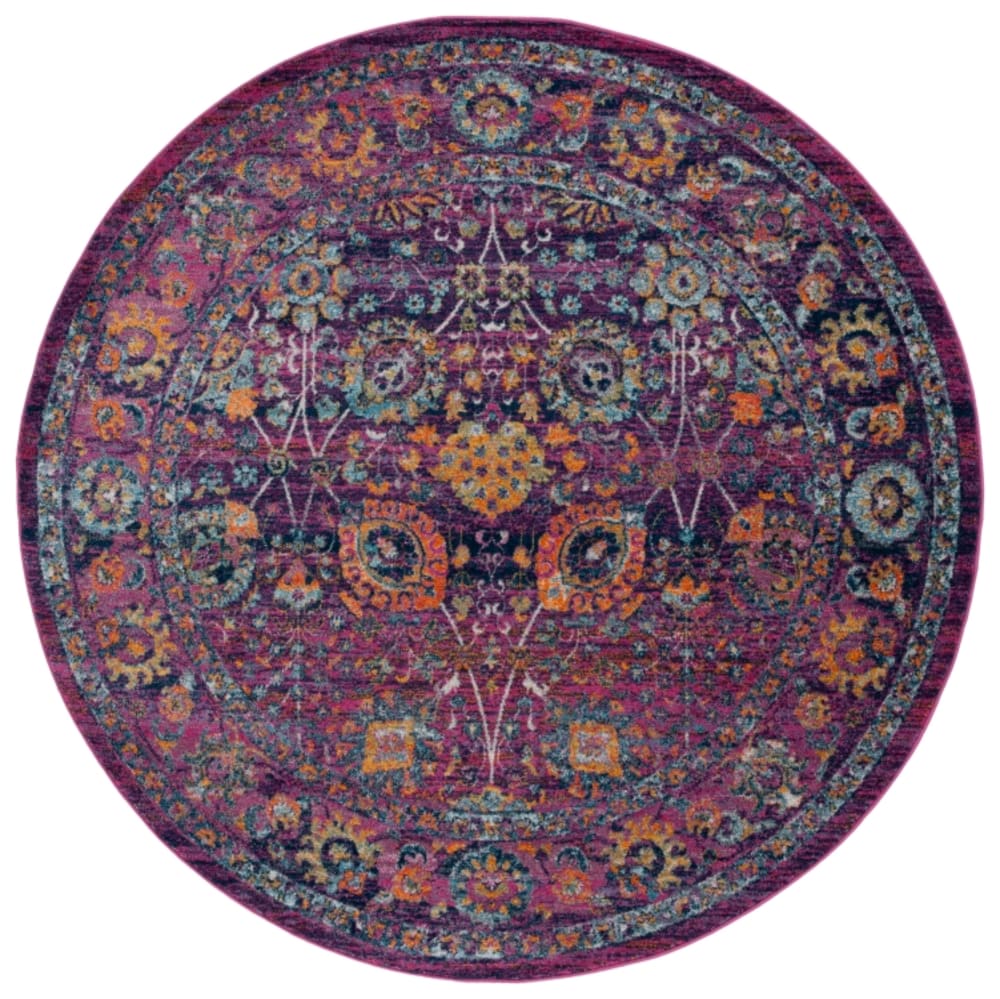 Tapis traditionnel en polypropylène rose/multicolore, 201 cm