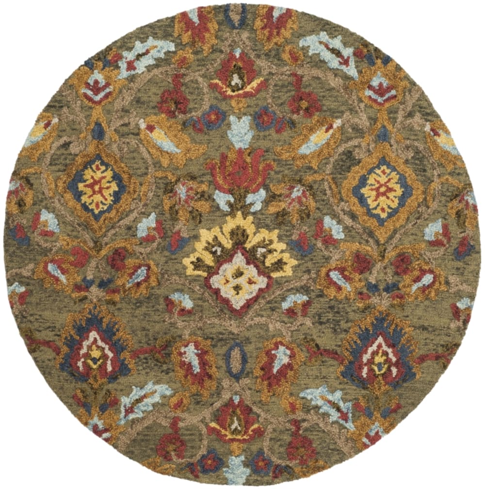 Tapis traditionnel en laine vert/multicolore, 183 cm
