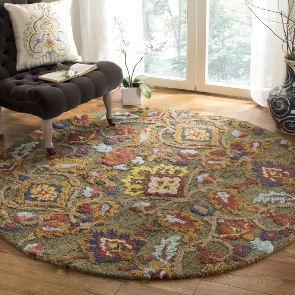 Tapis traditionnel en laine vert/multicolore, 183 cm — vue 3