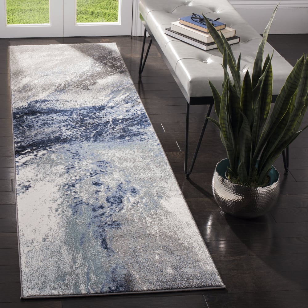 Tapis contemporain en polypropylène bleu/gris, 69 x 244 cm — vue 3