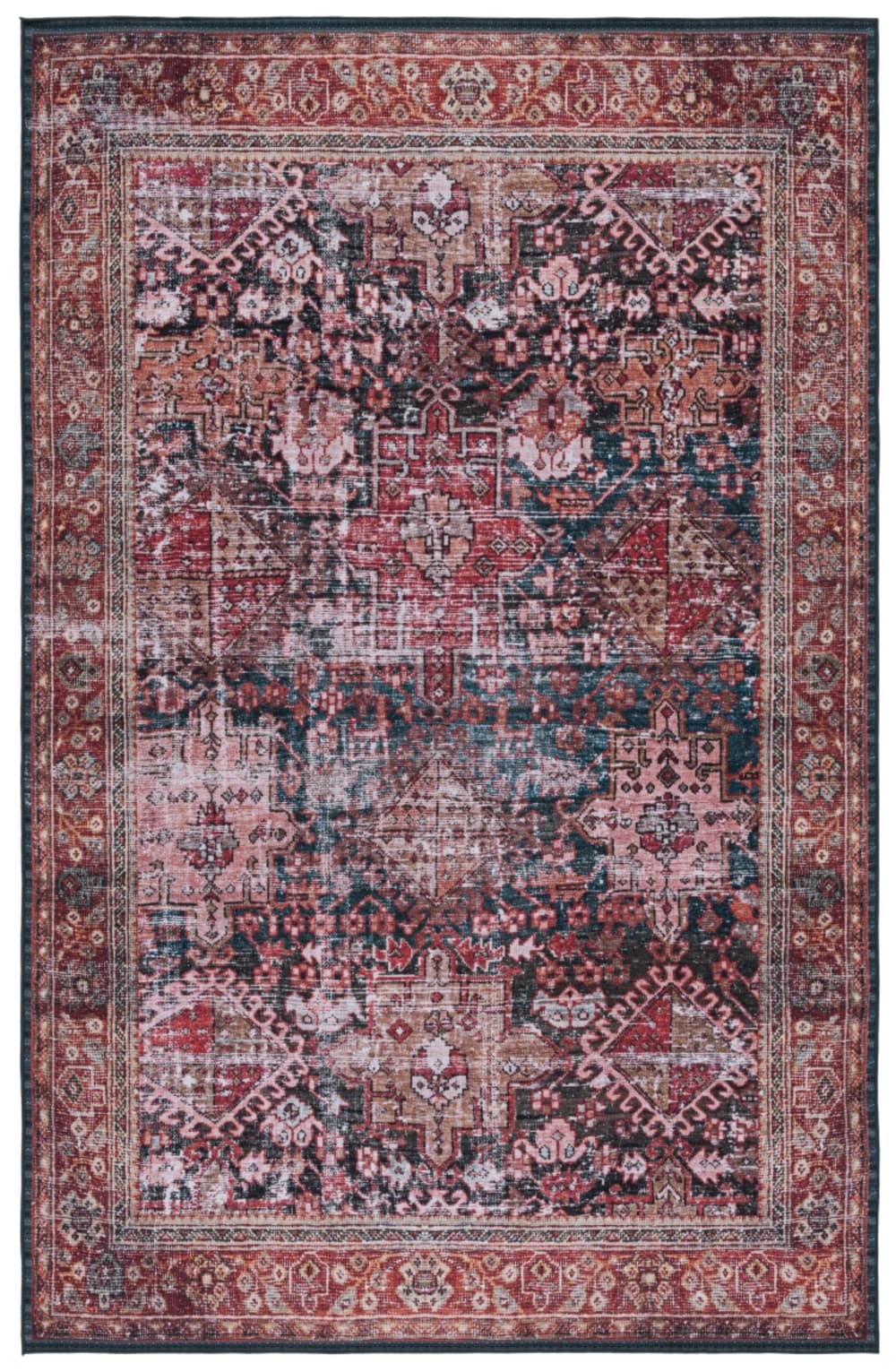 Tapis florale en polyester orange/vert, 91 x 152 cm