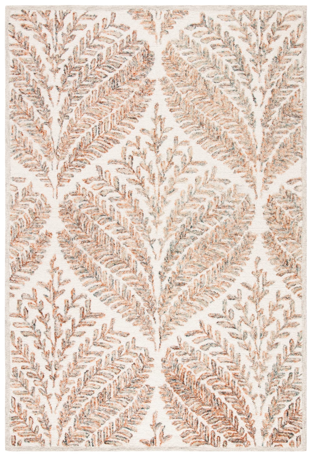 Tapis florale en laine blanc/brun, 183 x 244 cm