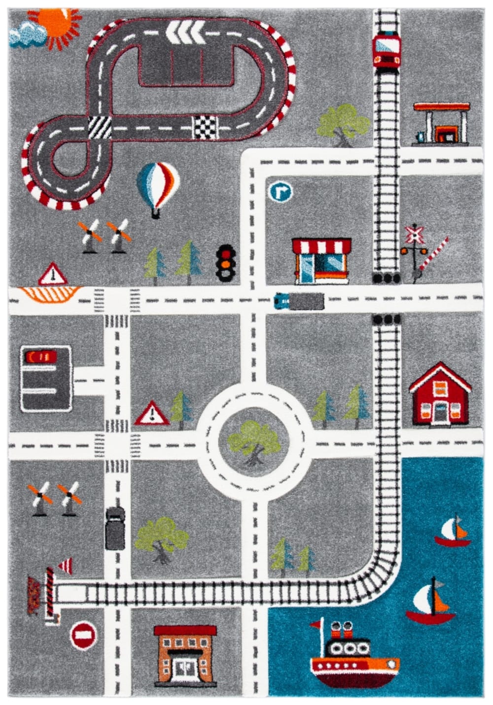Tapis contemporain en polypropylène gris/blanc, 99 x 160 cm