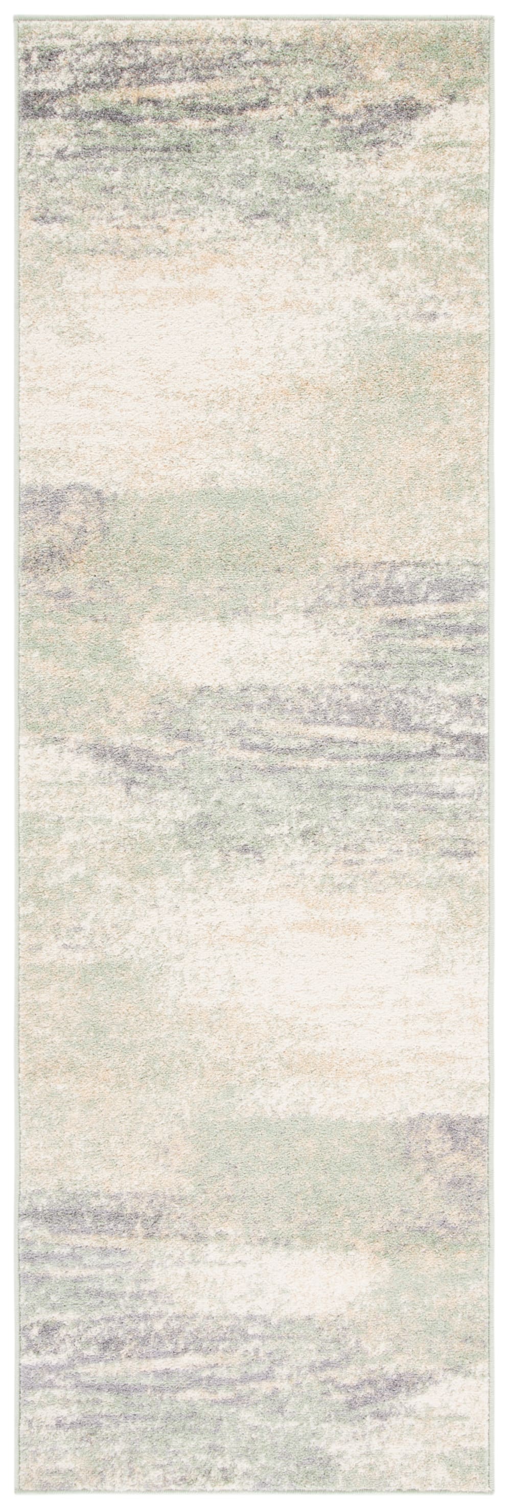 Tapis abstrait moderne en polypropylène blanc/vert, 76 x 183 cm