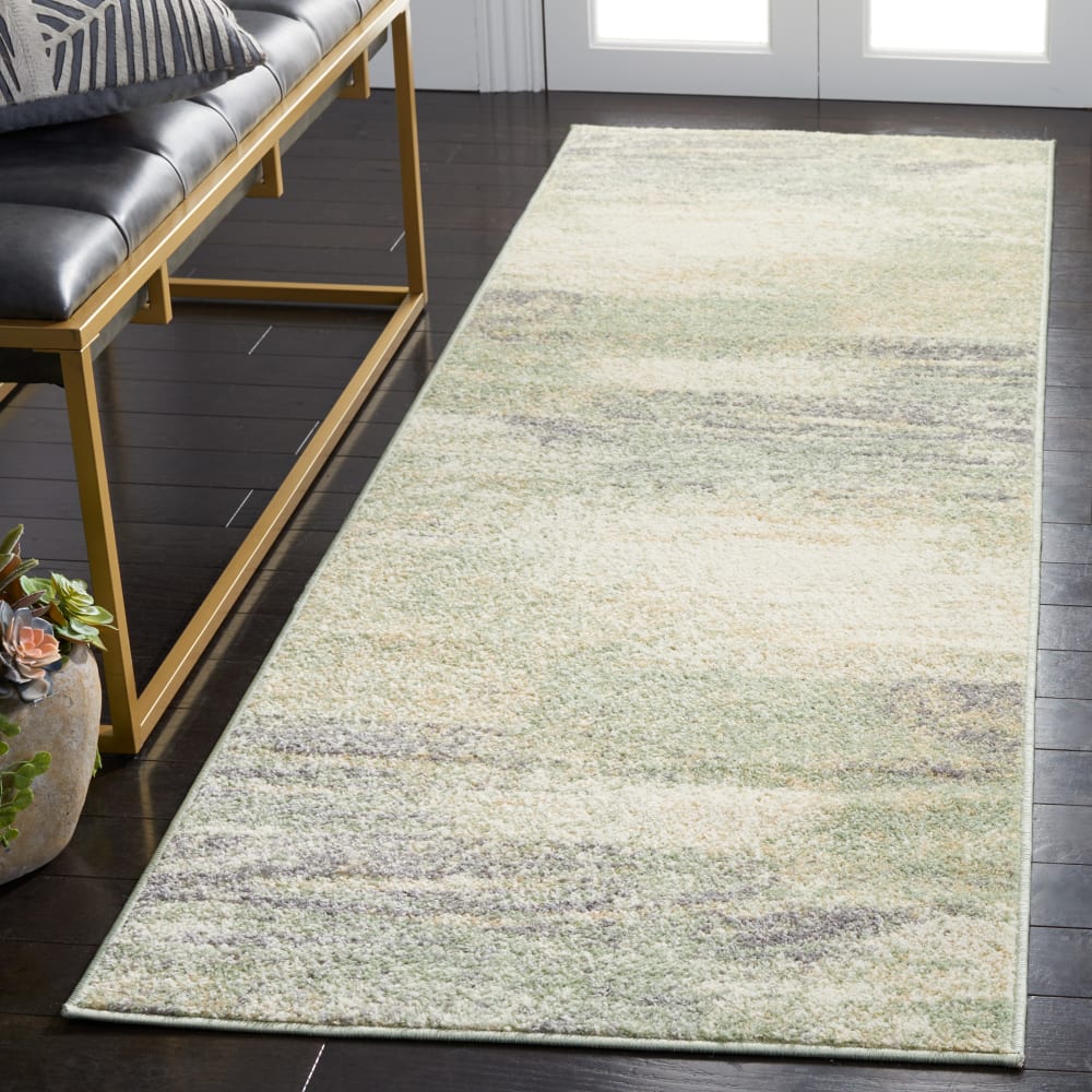 Tapis abstrait moderne en polypropylène blanc/vert, 76 x 183 cm — vue 4