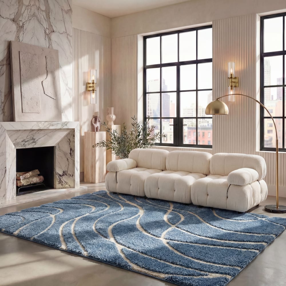 Polypropylen-Teppich in Blau/Beige, 99 x 160 cm - Maisons Du