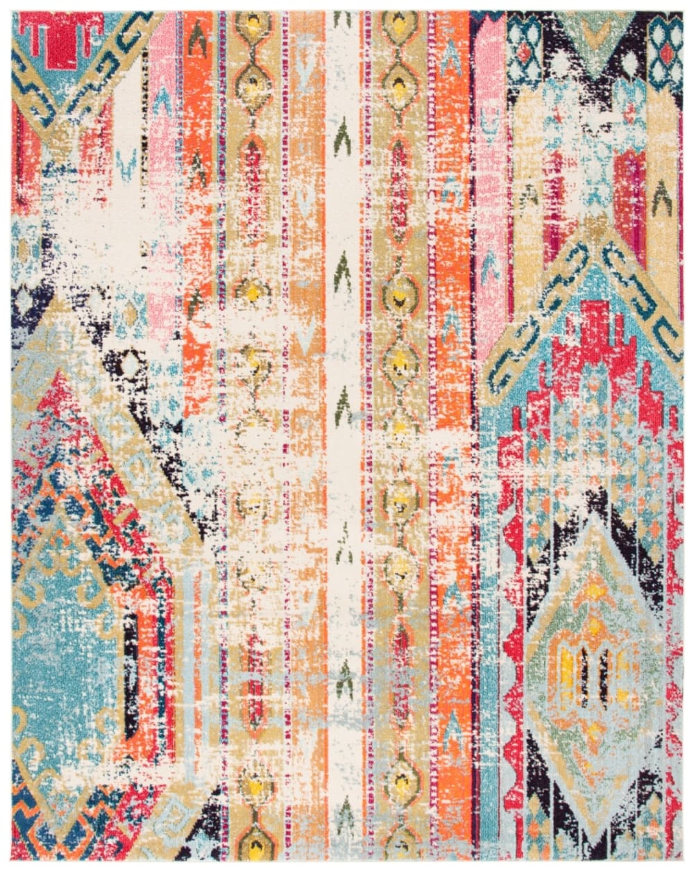 Tapis contemporain en polypropylène bleu/orange, 244 x 305 cm