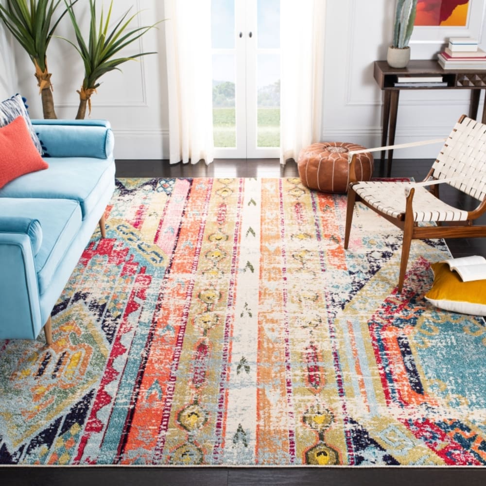 Tapis contemporain en polypropylène bleu/orange, 244 x 305 cm — vue 3