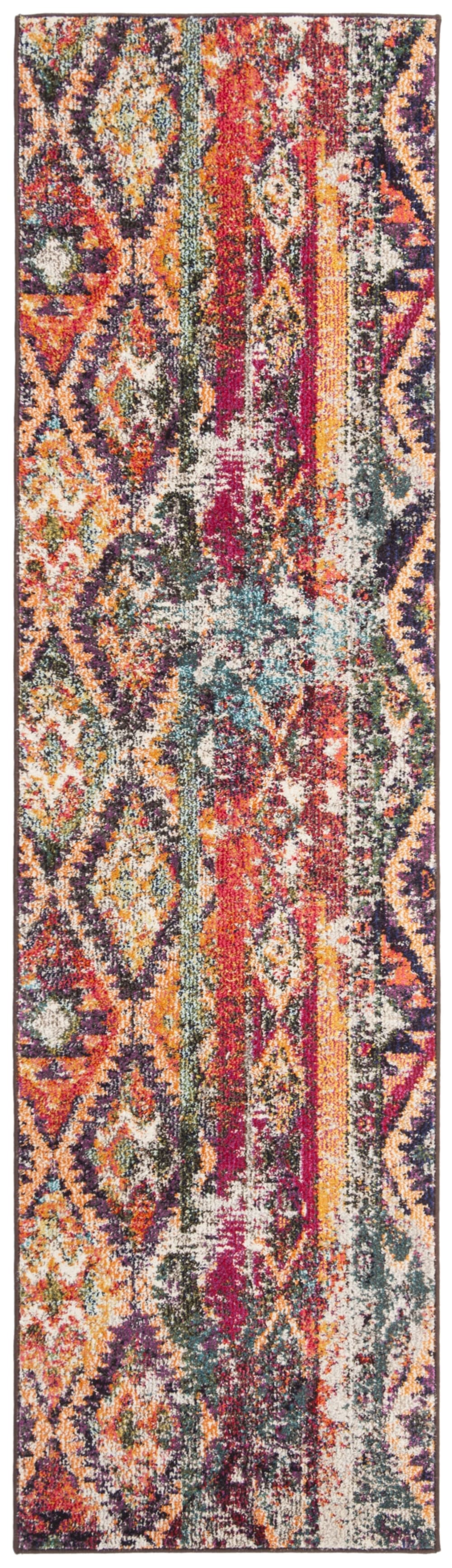 Tapis bohème chic en polypropylène violet/orange, 66 x 183 cm