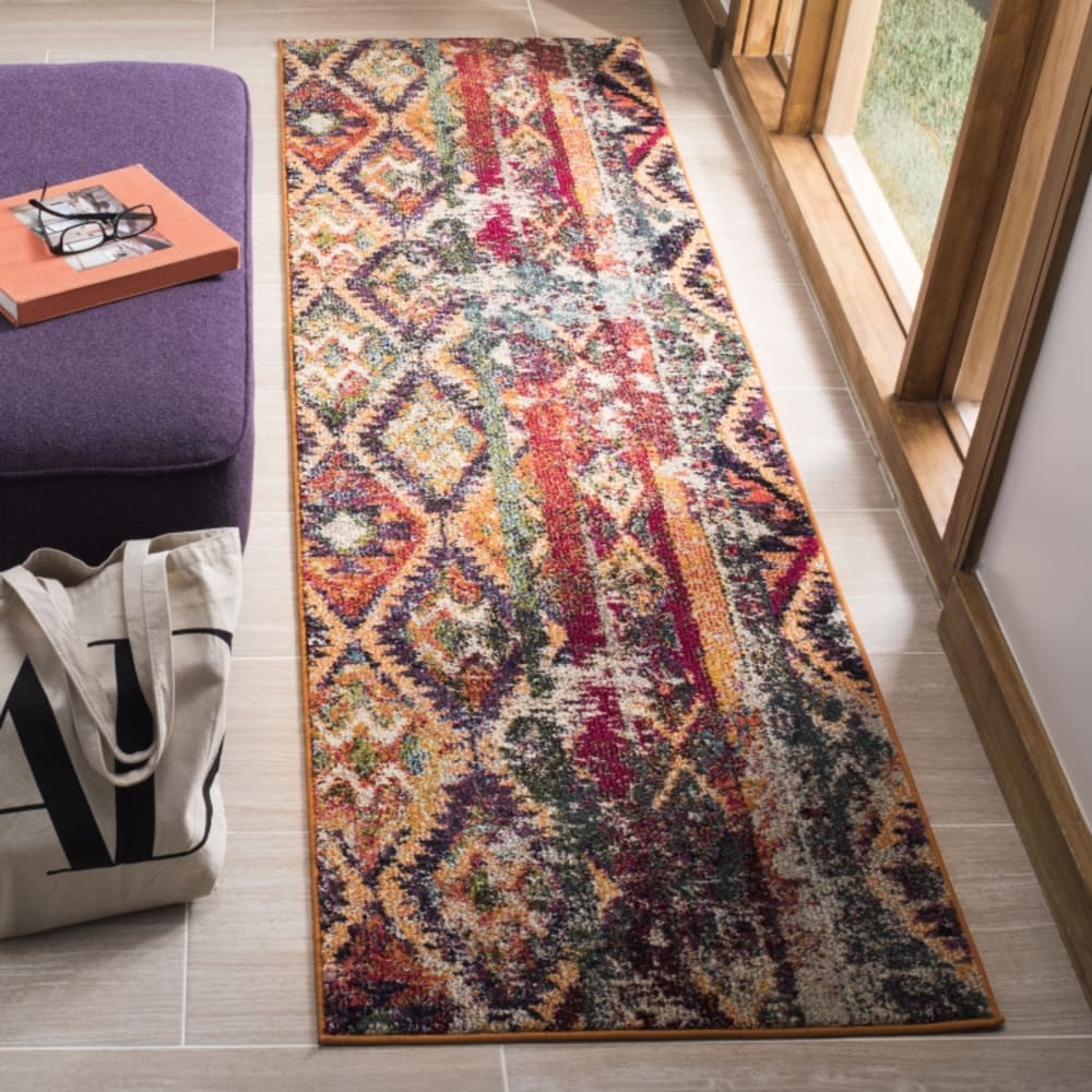 Tapis bohème chic en polypropylène violet/orange, 66 x 183 cm — vue 3