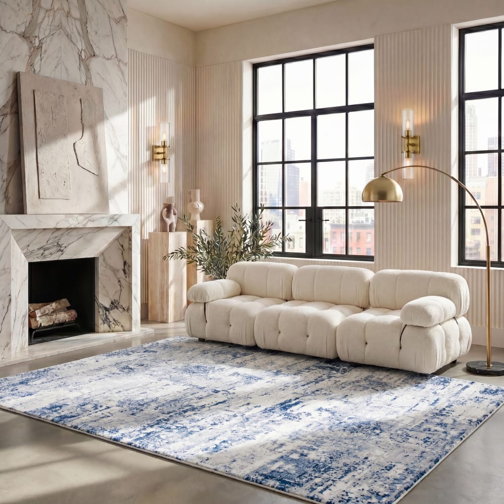 Tapis contemporain en polypropylène blanc/bleu, 183 x 244 cm — vue 3