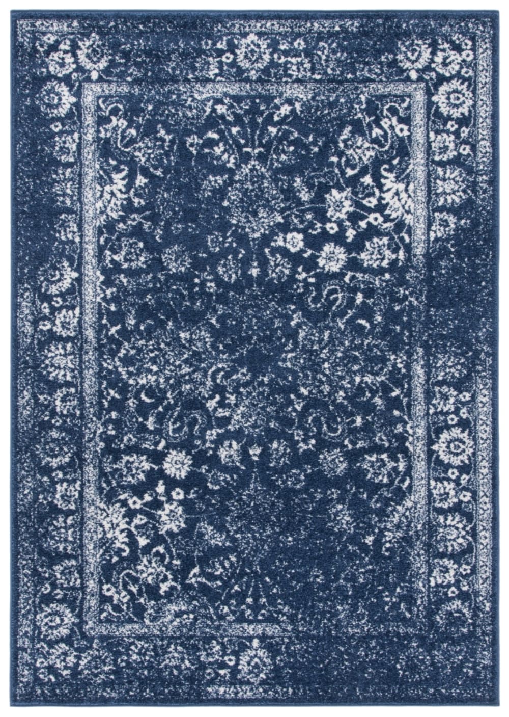 Distressed Vintage Polypropylen-Teppich in Blau/Weiß, 183 x 274