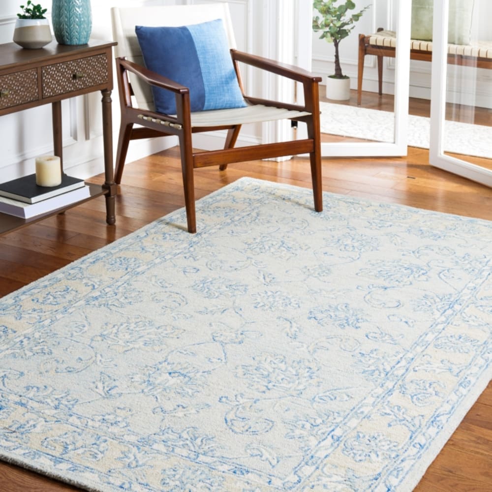 Tapis traditionnel en laine bleu/beige, 152 x 244 cm — vue 3