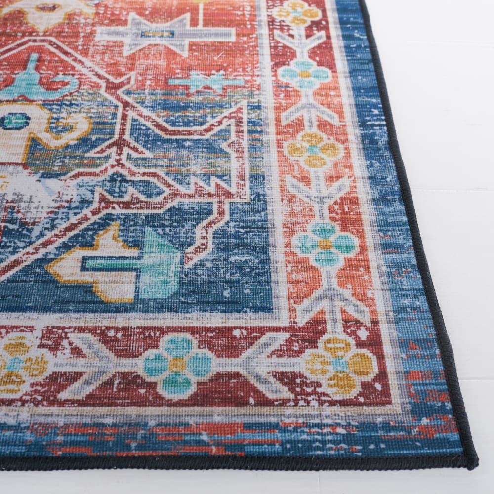 Tapis géométrique en polyester bleu/orange, 183 x 274 cm — vue 4