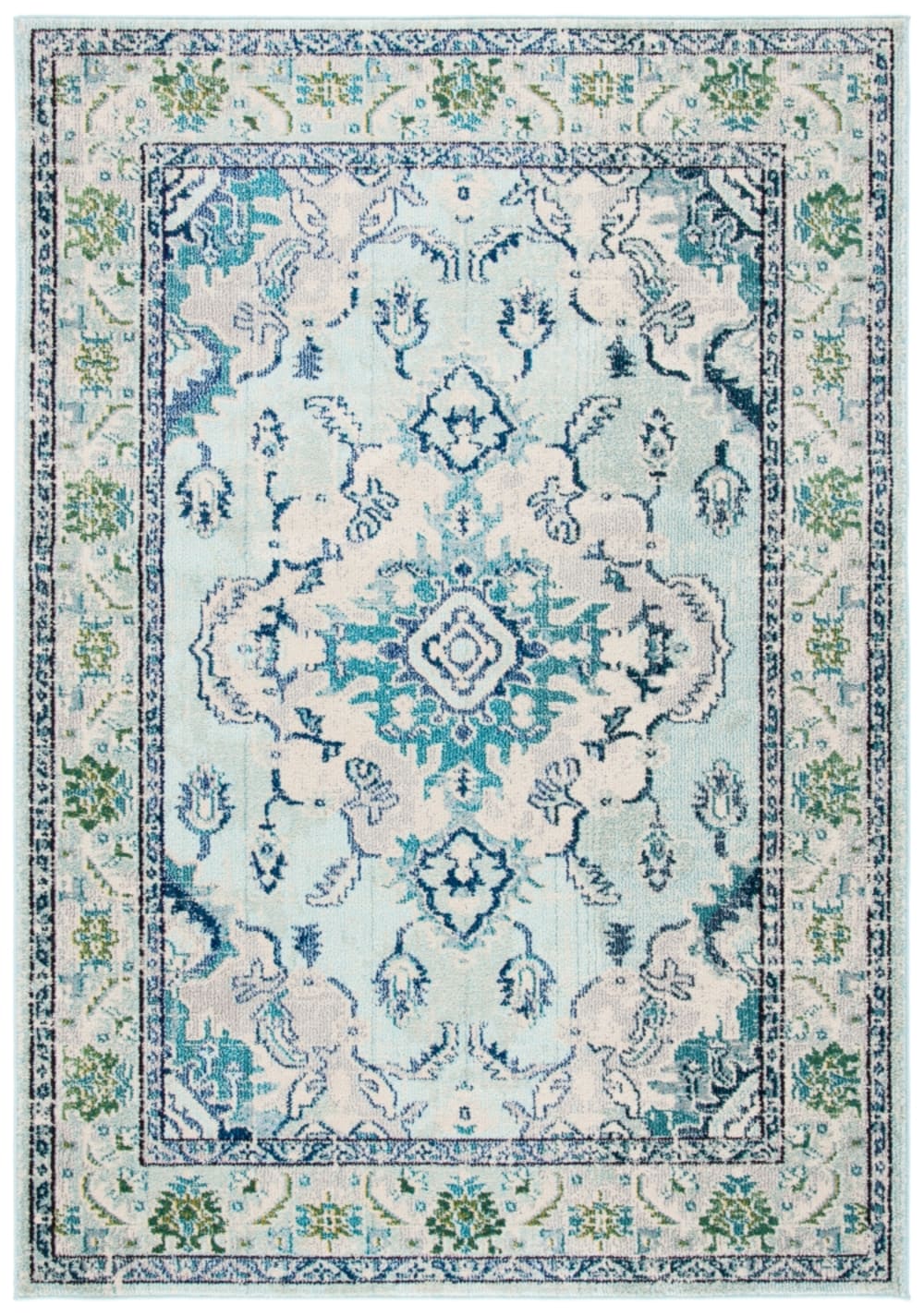 Tapis bohème chic en polypropylène bleu/blanc, 122 x 170 cm