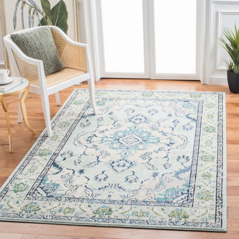 Tapis bohème chic en polypropylène bleu/blanc, 122 x 170 cm — vue 3