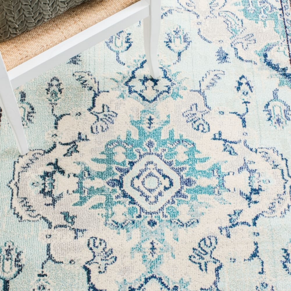 Tapis bohème chic en polypropylène bleu/blanc, 122 x 170 cm — vue 4