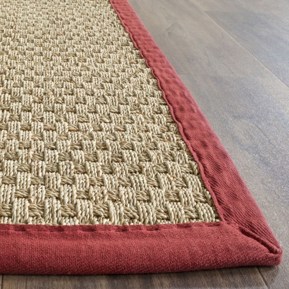 Tapis fibre naturelle en herbiers marins beige/rouge, 61 x 91 cm — vue 3