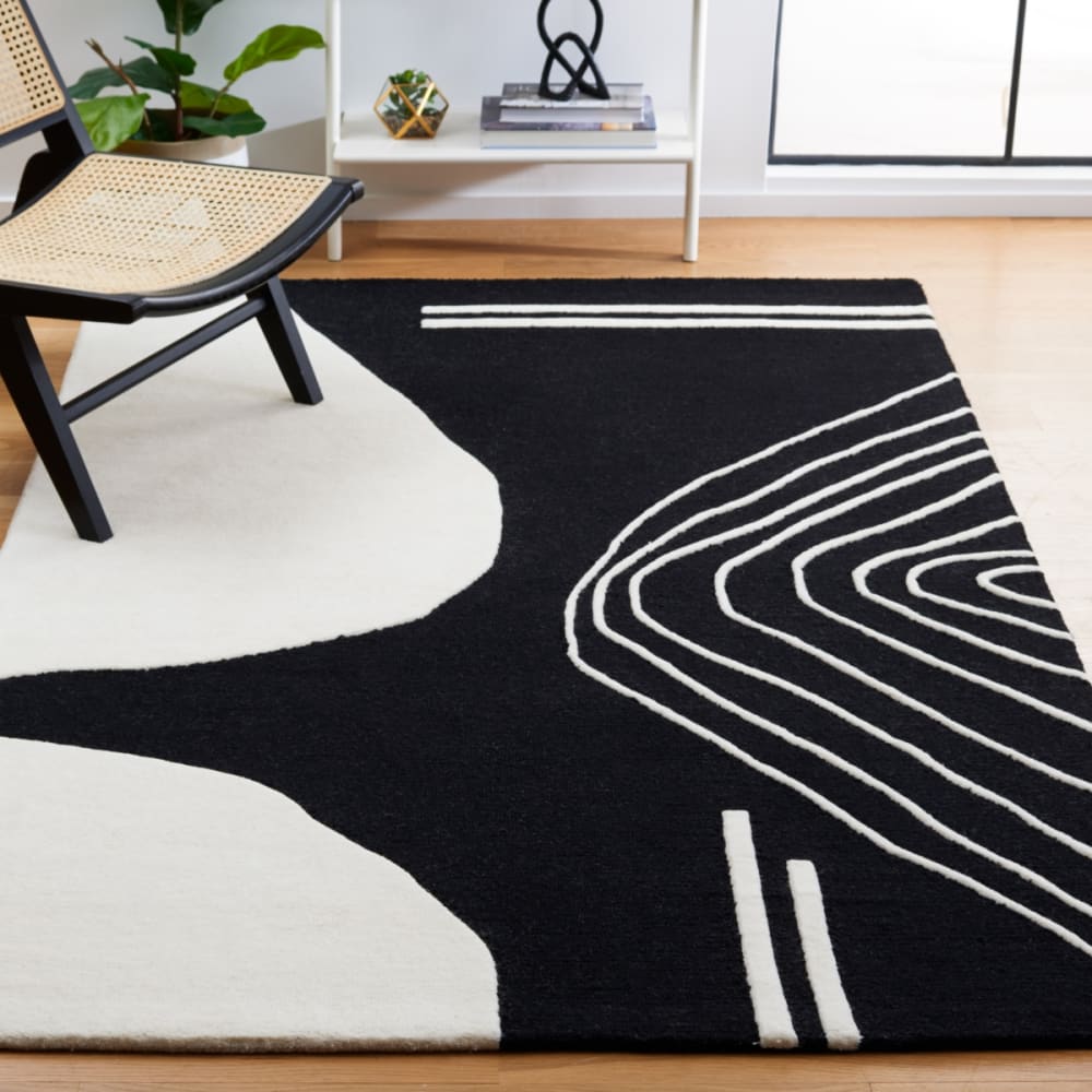 Tapis géométrique en laine noir/blanc, 183 x 274 cm — vue 3