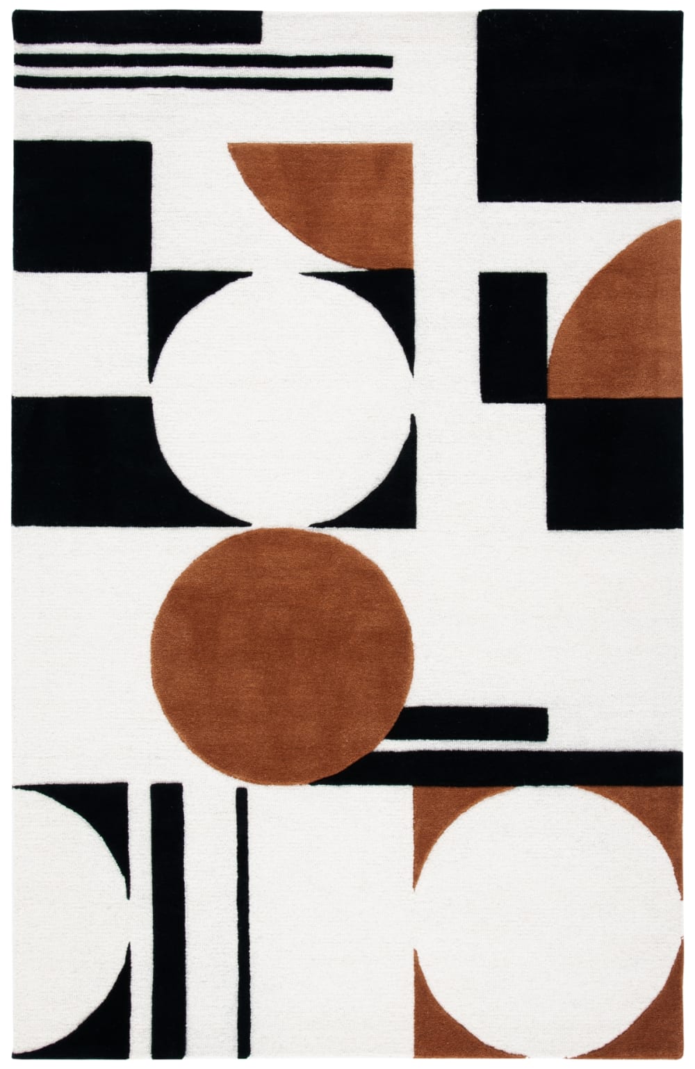 Tapis géométrique en laine blanc/noir, 122 x 183 cm