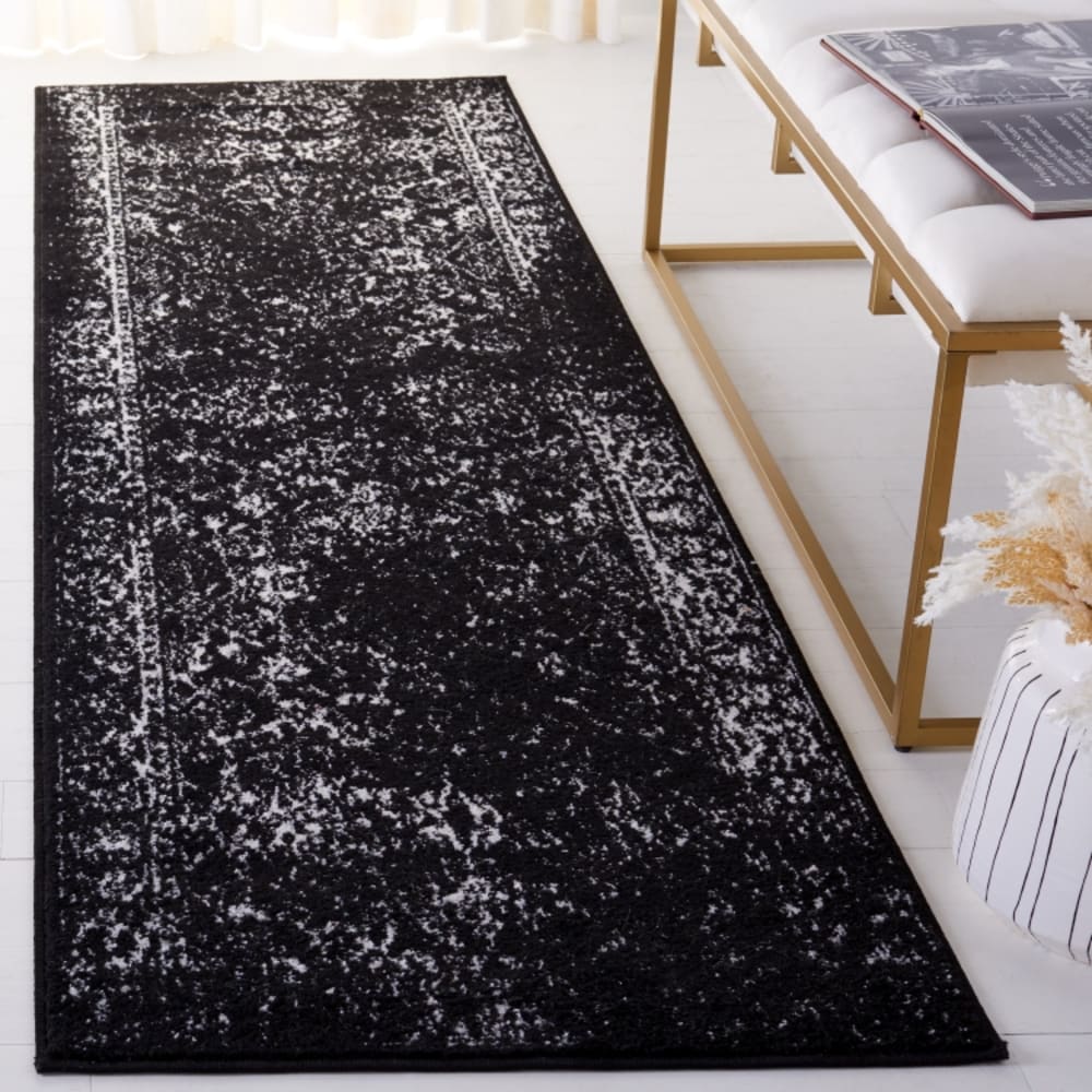 Tapis distressed vintage en polypropylène noir/blanc, 76 x 244 cm — vue 3