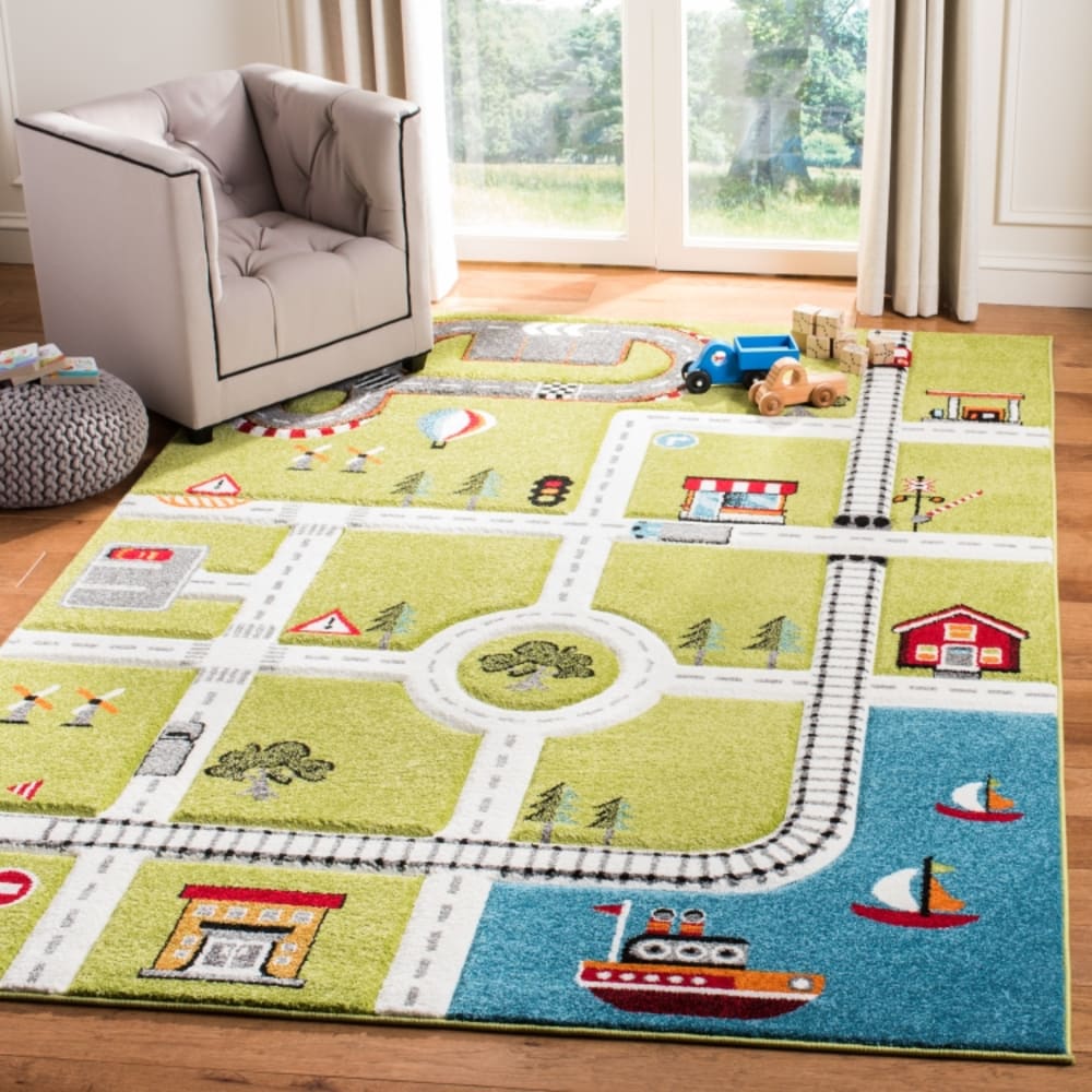 Tapis contemporain en polypropylène vert/blanc, 201 x 274 cm — vue 3