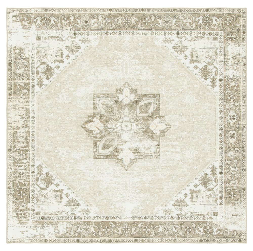 Tapis traditionnel en polyester vert/blanc, 91 x 91 cm