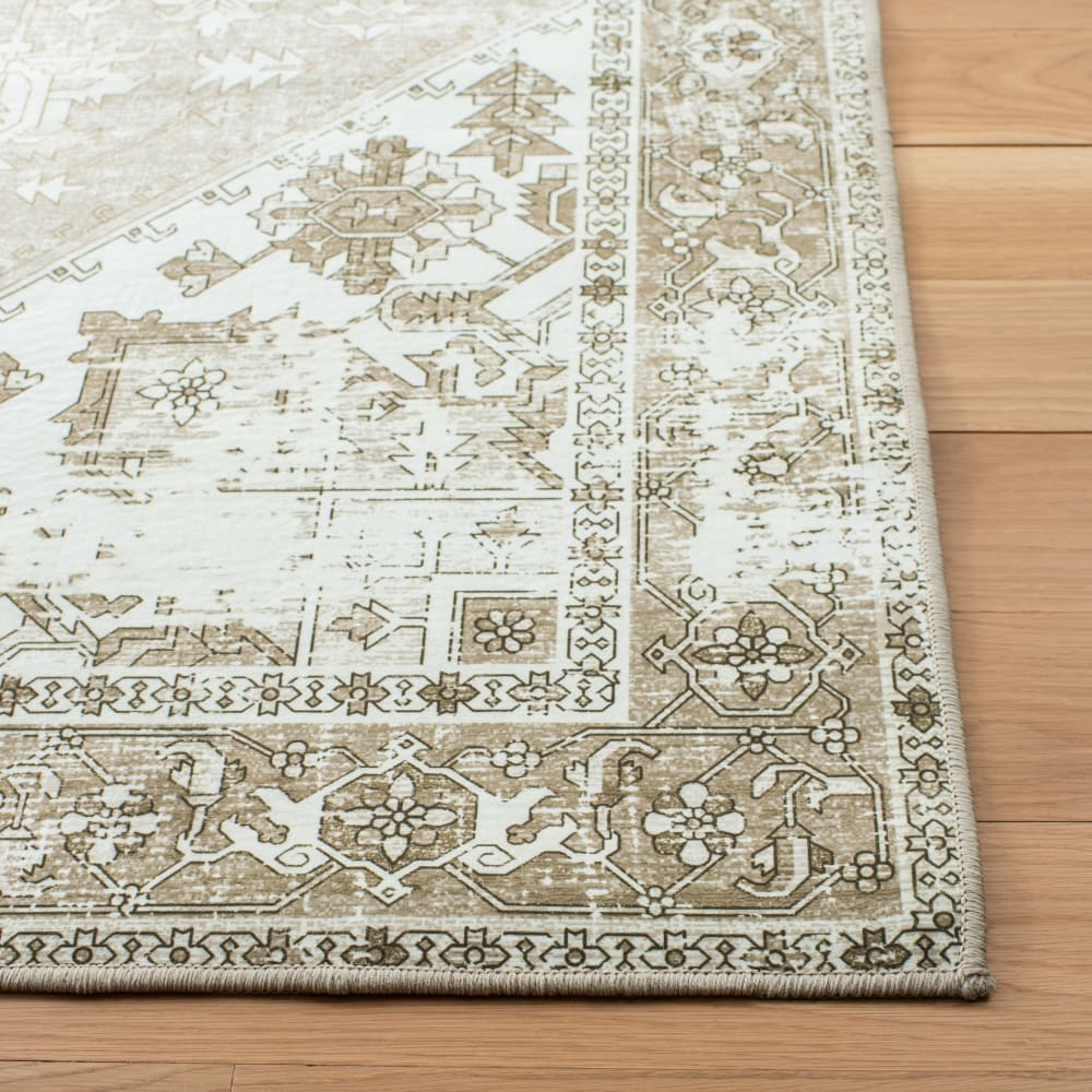 Tapis traditionnel en polyester vert/blanc, 91 x 91 cm — vue 3
