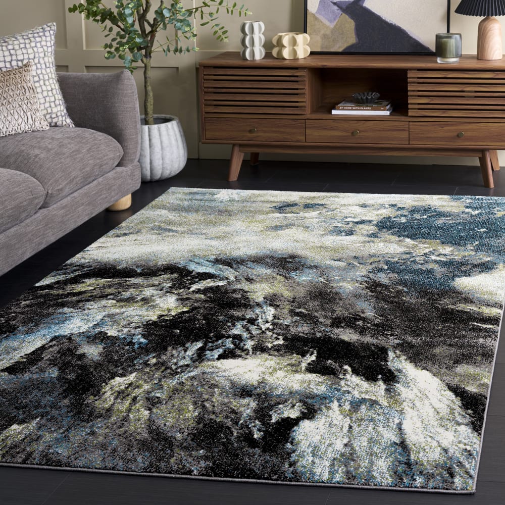 Tapis contemporain en polypropylène bleu/multicolore, 79 x 152 cm — vue 3