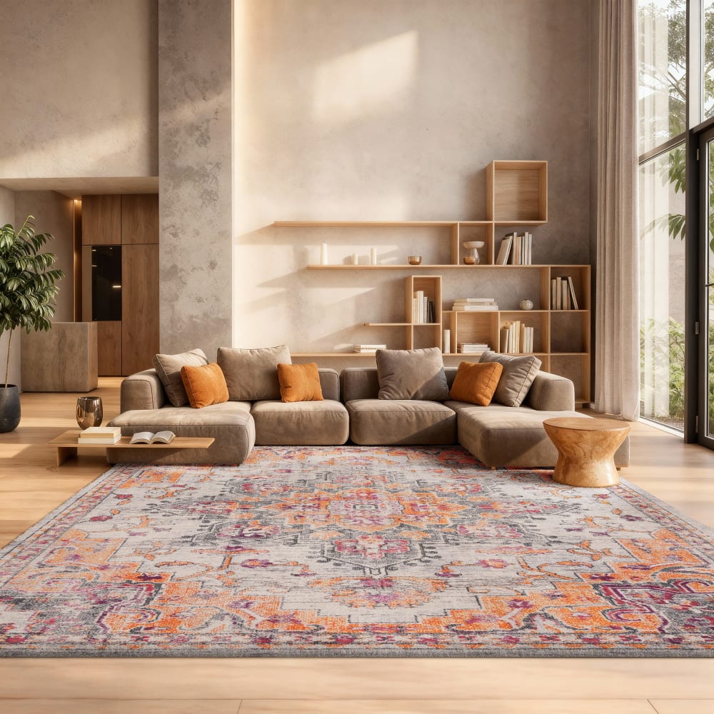 Tapis bohème en polypropylène beige/orange, 183 x 274 cm — vue 3